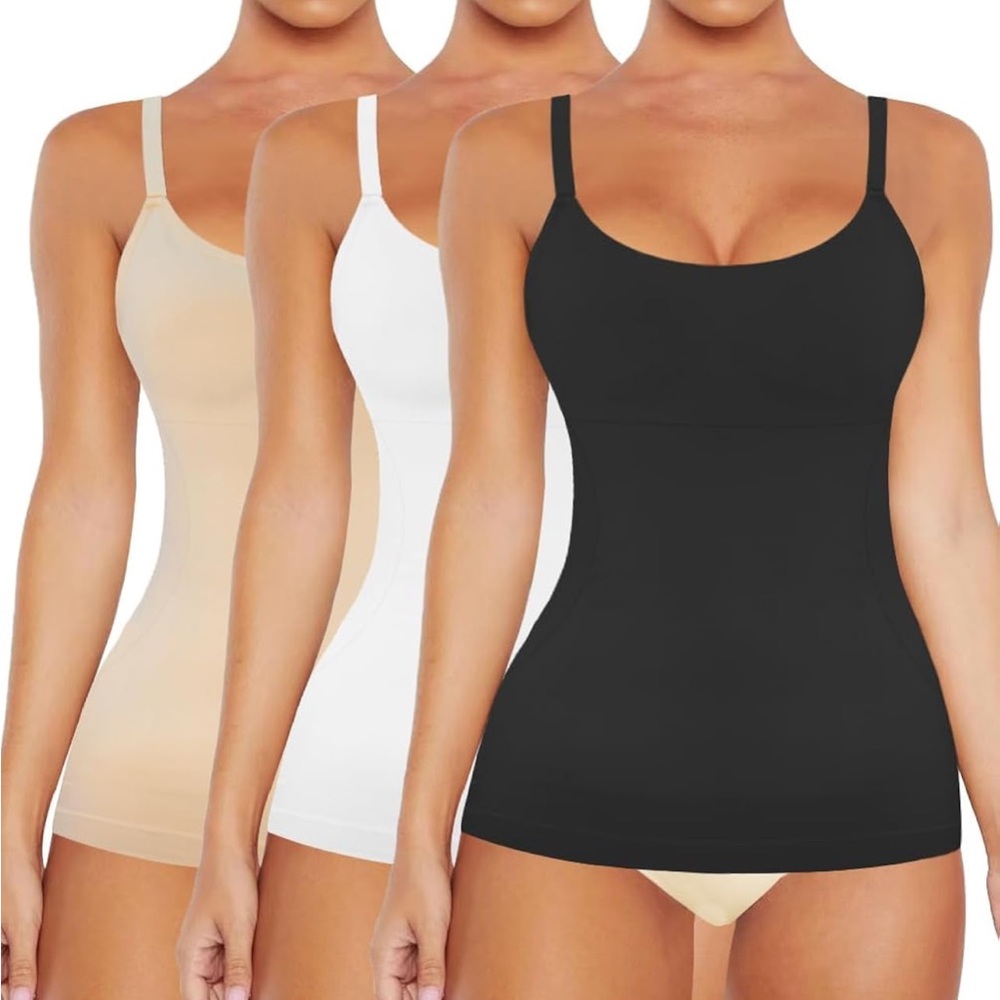 Women's Shapewear Tummy Control Camisole Tank Top Set. Black, White, and Cream